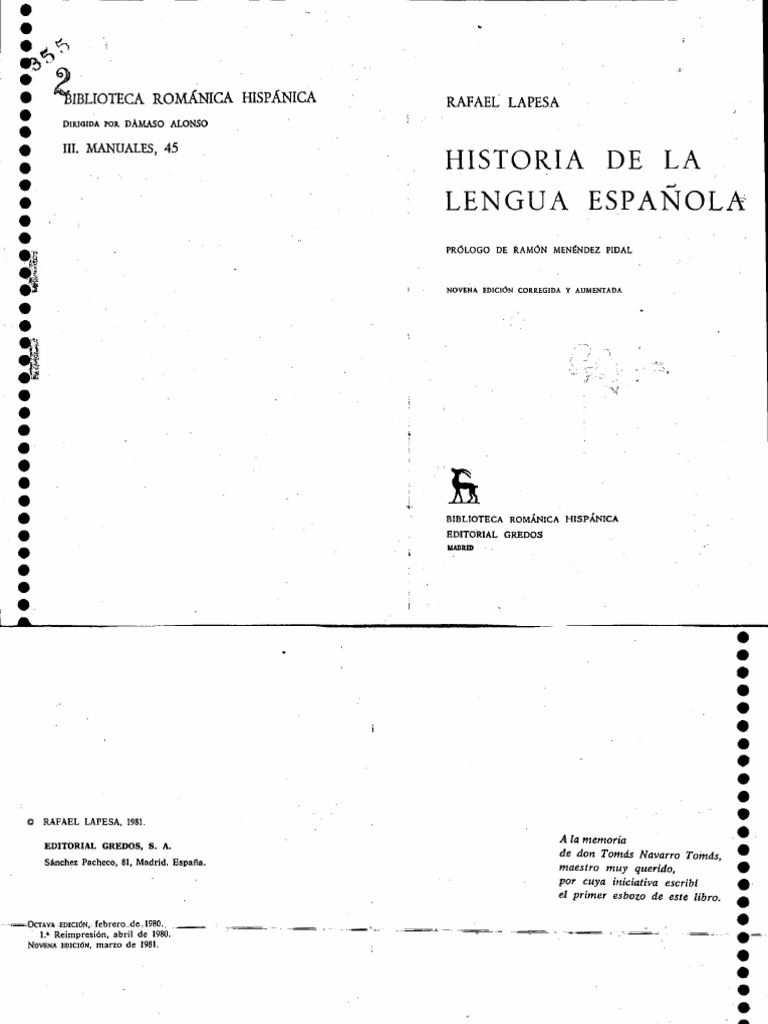 Rafael Lapesa Historia de La Lengua Espanola | PDF
