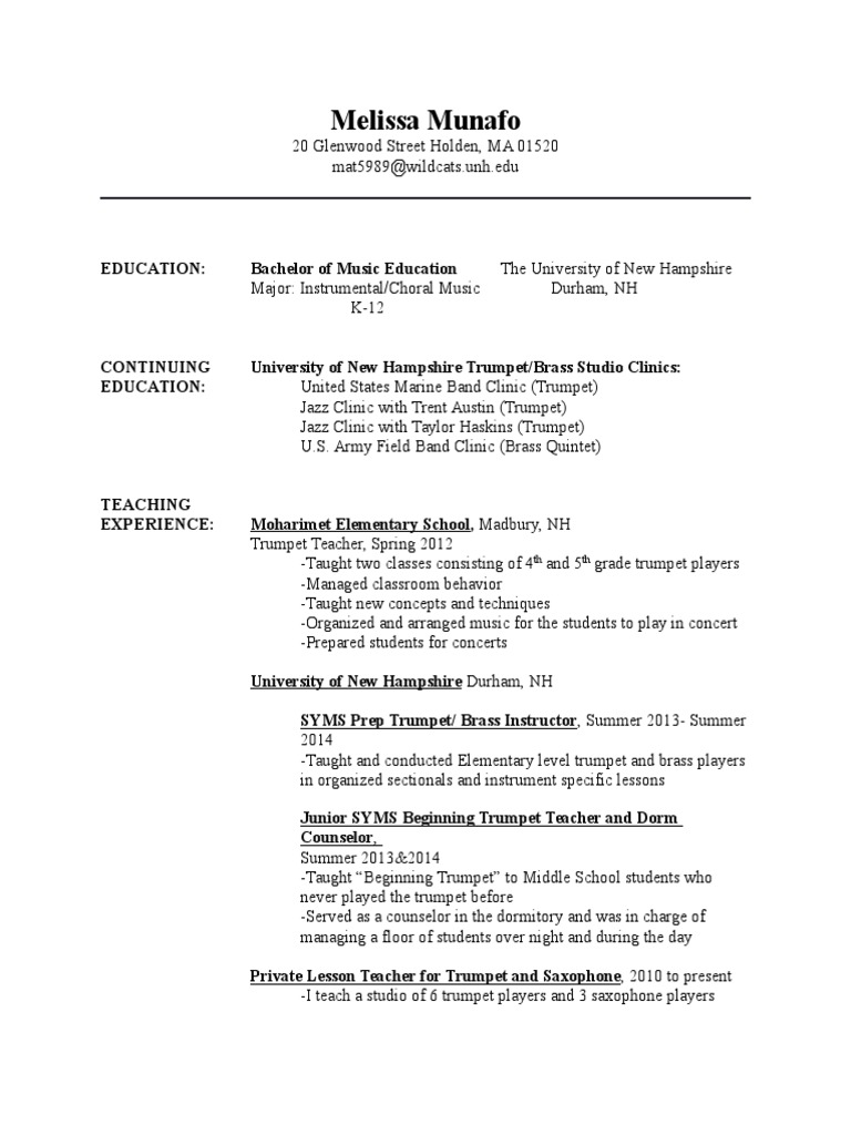Music Resume Examples for Musicians & College Application