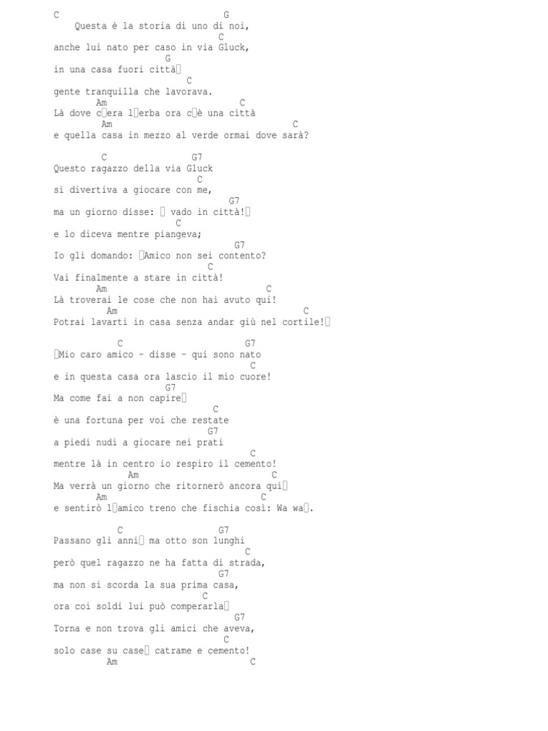 il ragazzo della via gluck accordi