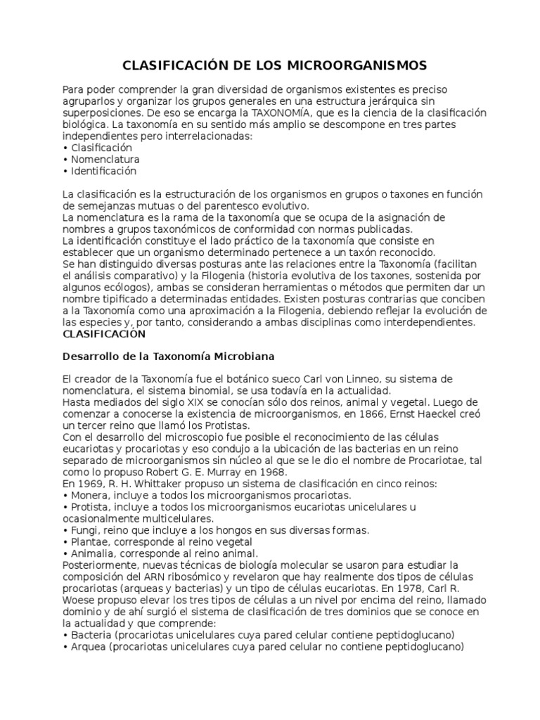 Clasificación de Los Microorganismos | PDF | Las bacterias | Taxonomía ...