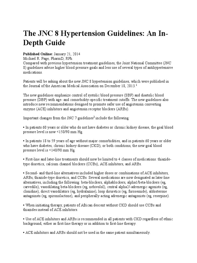 JNC 8 Hypertension Guidelines Overview | PDF