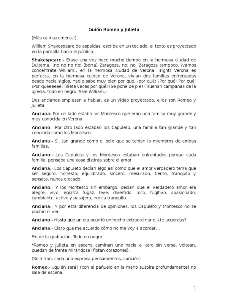 Guión Corregido y Completo. William Shakespeare Romeo y Julieta