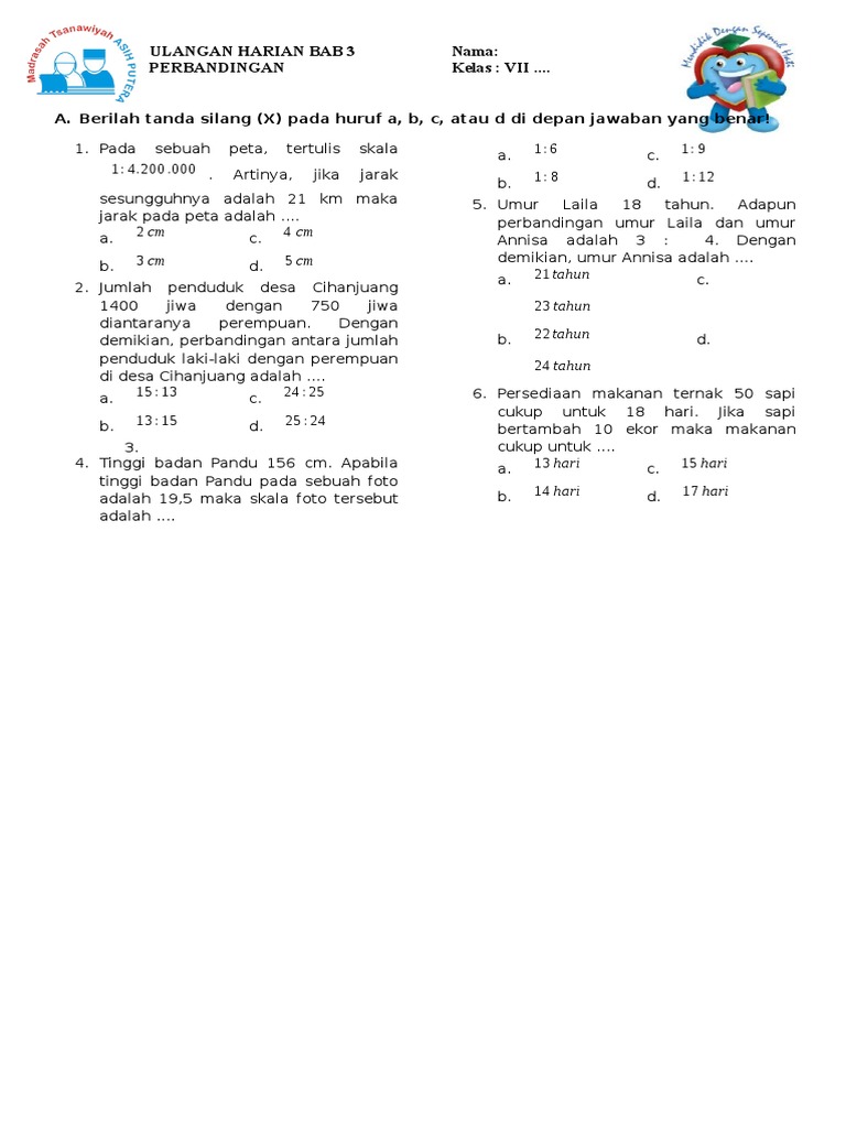 Soal Ulangan Matematika Perbandingan Kelas 7