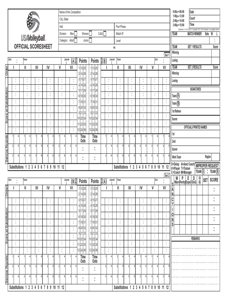 Volleyball Scoresheet Printable - Printable Blank World