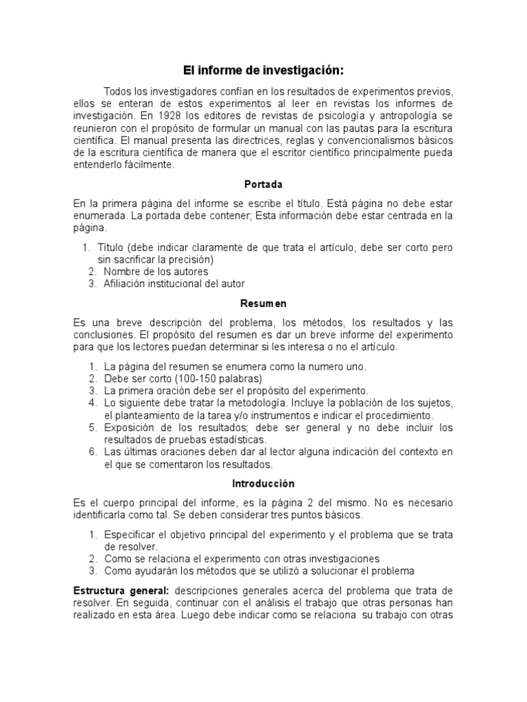 resumen; Informe de Investigación Bibliografía Estadísticas