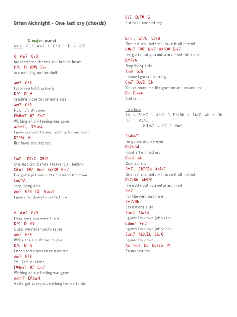 Brian Mcknight One Last Cry Chords