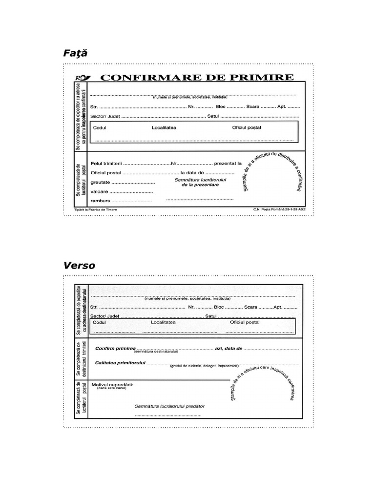 Formular Confirmare de Primire | PDF