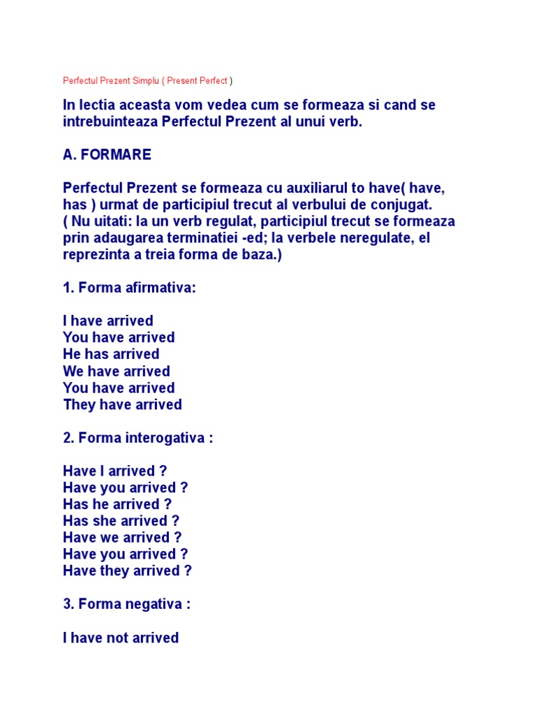 Ghid pentru Perfectul Prezent Simplu | PDF | Language Arts & Discipline ...