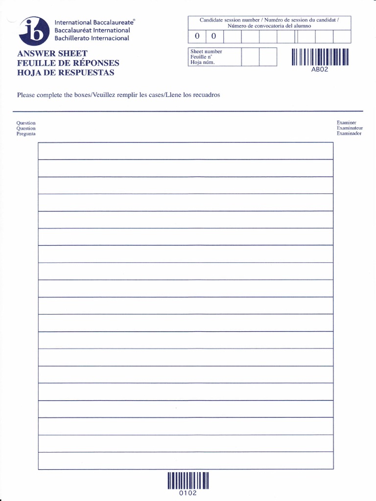 Ib Answer Sheet
