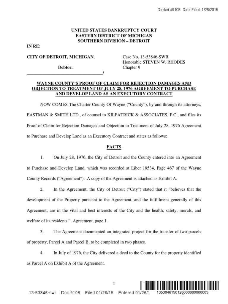 1.26.15 Wayne County Objection | PDF | Bankruptcy | Business Law