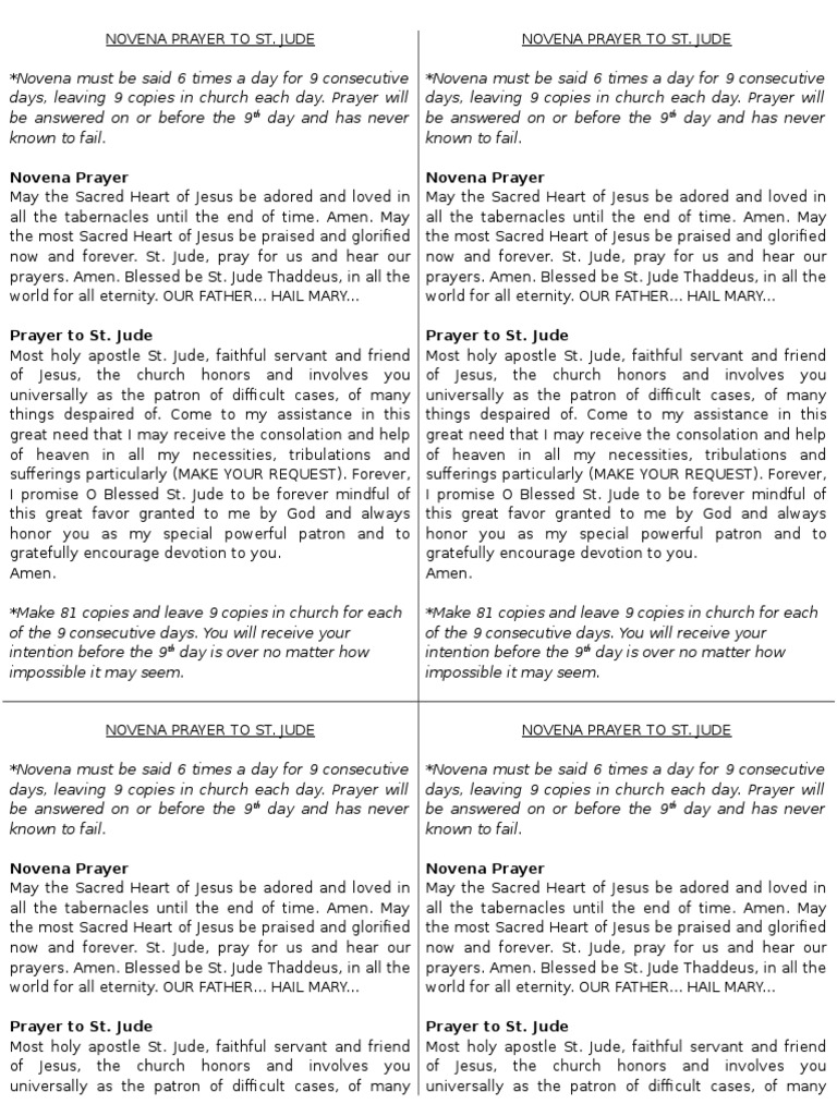 Novena to St. Jude Christian Behaviour And Experience Prayer