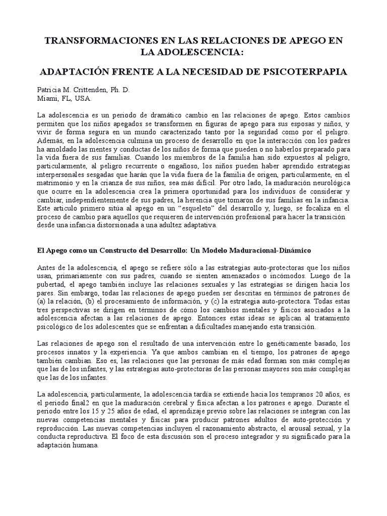 Transformaciones del Apego Adolescente | PDF | Teoría de apego | Adultos