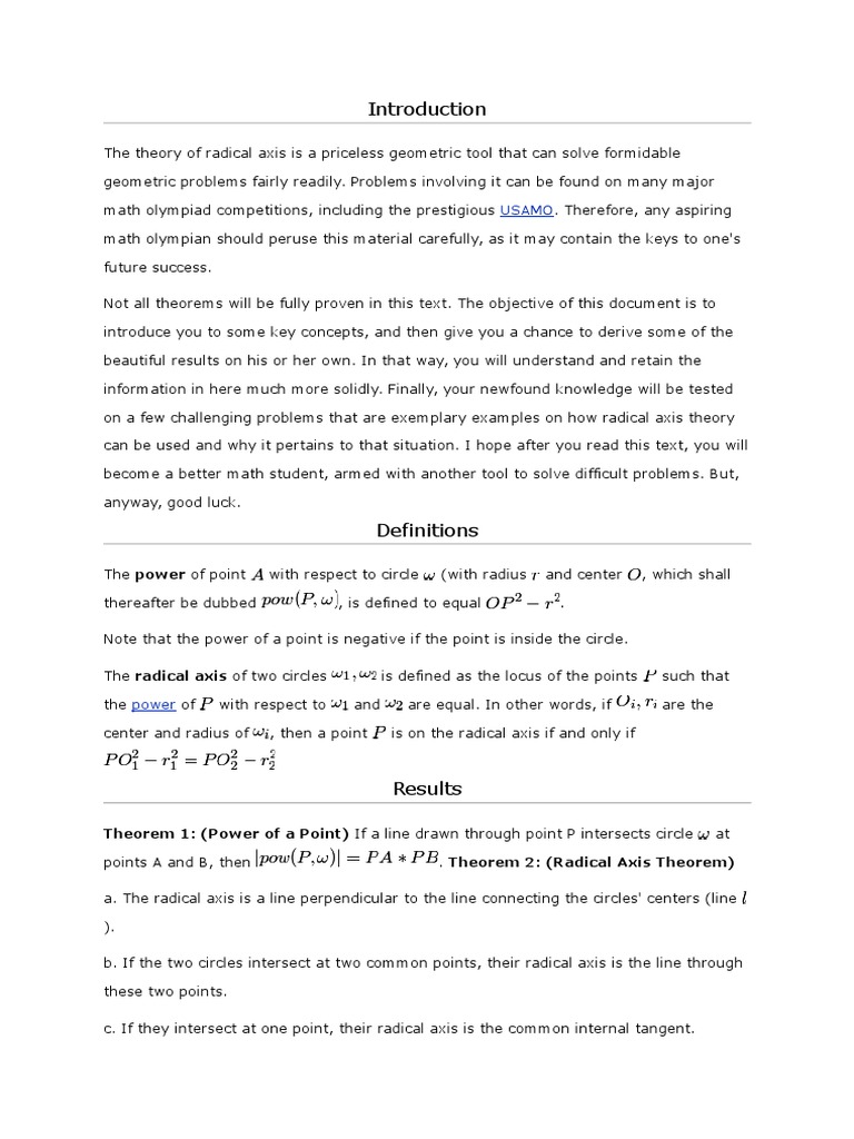 Understanding Radical Axis Theory | PDF | Circle | Geometry