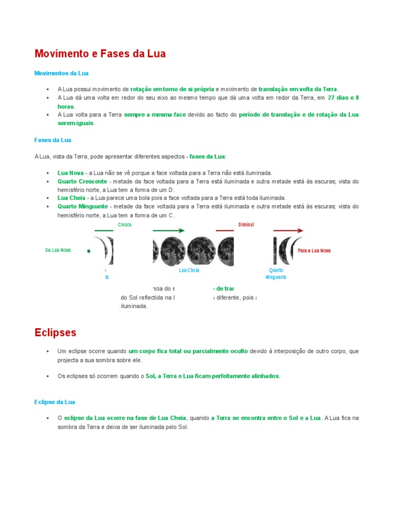 Movimentos e Fases da Lua | PDF | Eclipse | Lua