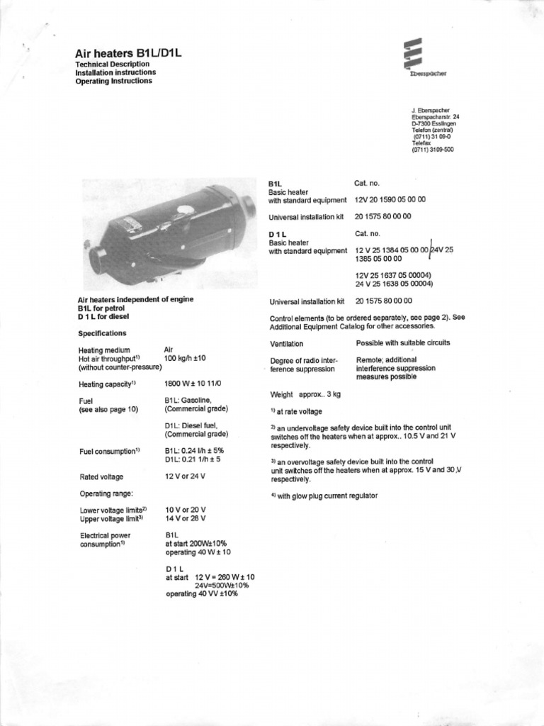 Eberspacher B1L D1L Manual | PDF