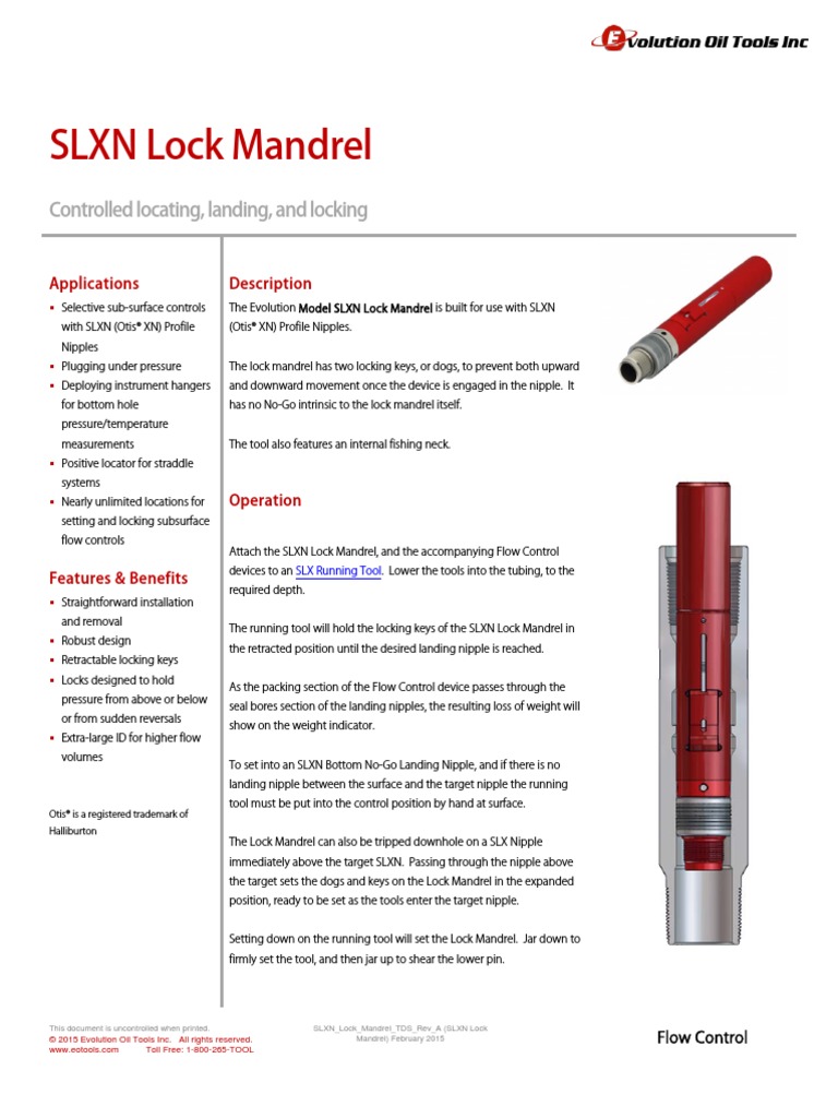 SLXN Lock Mandrel Technical Datasheet Pressure Nature