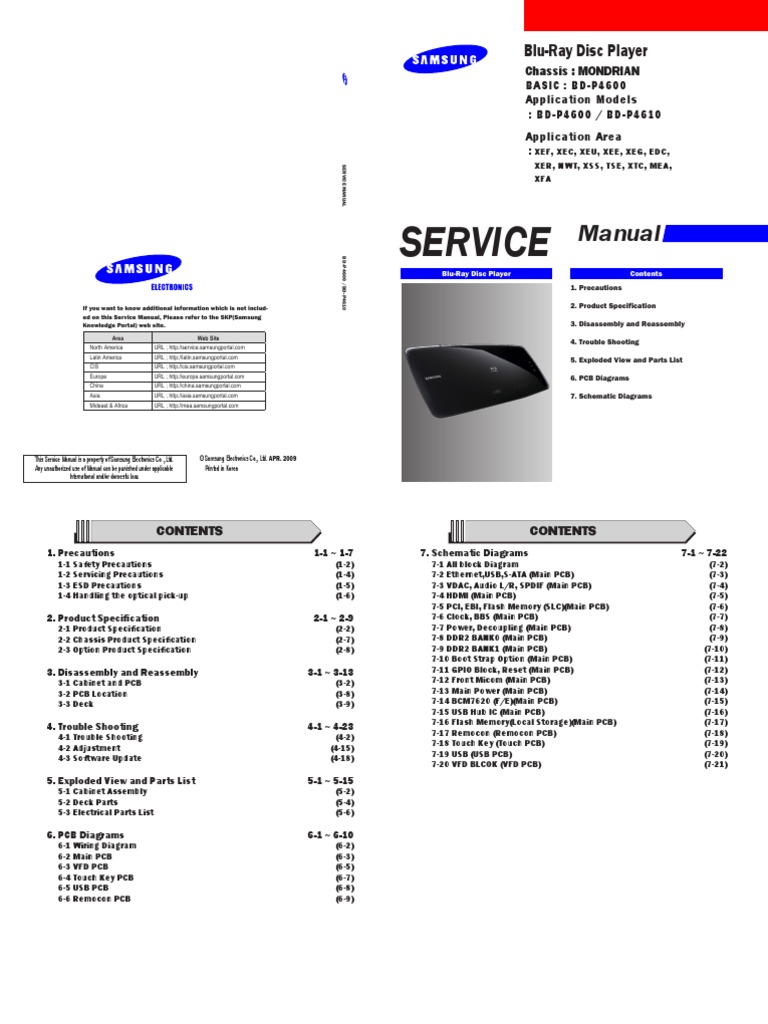 Samsung Bdp4600 SM PDF Electrostatic Discharge Blu Ray