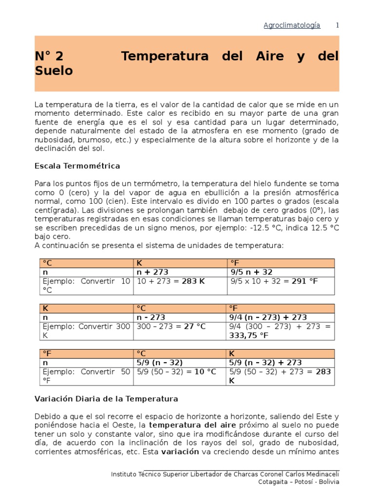 Temperatura Del Aire y Del Suelo, Agroclimatologia PDF Celsius