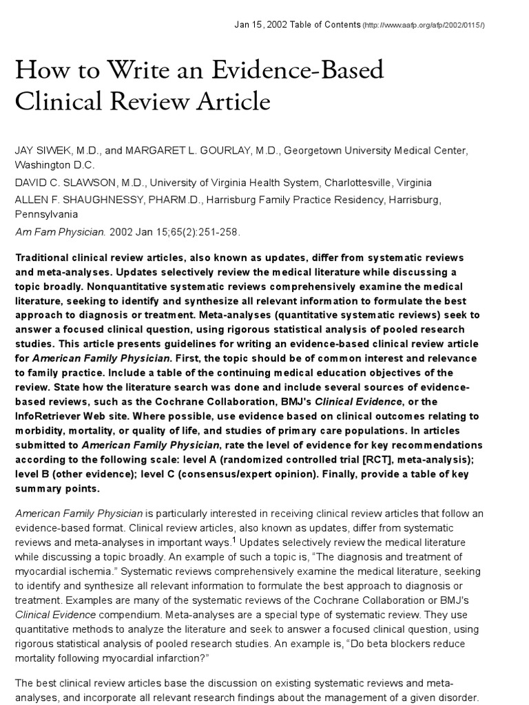How to Write an EvidenceBased Clinical Review Article American