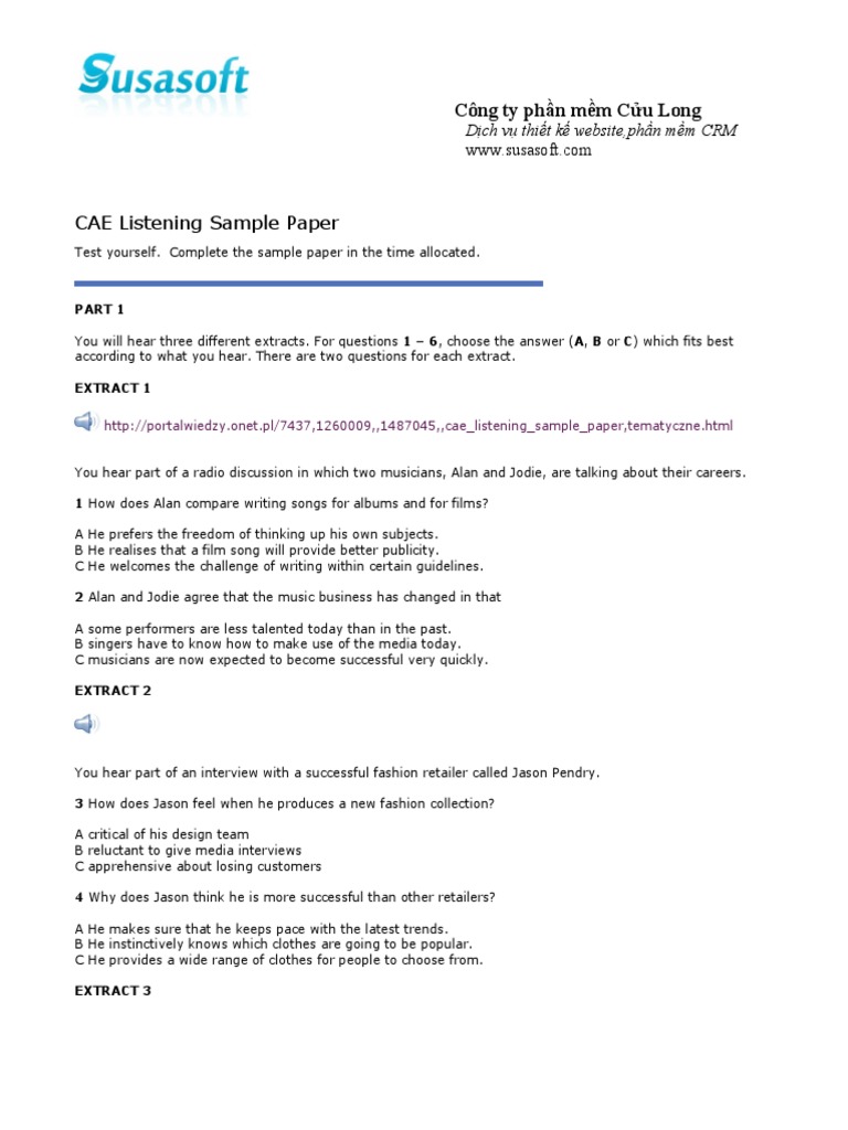 CAE Listening Sample Test Guide | PDF