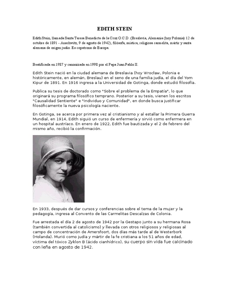 Edith Stein | PDF | Filosofía