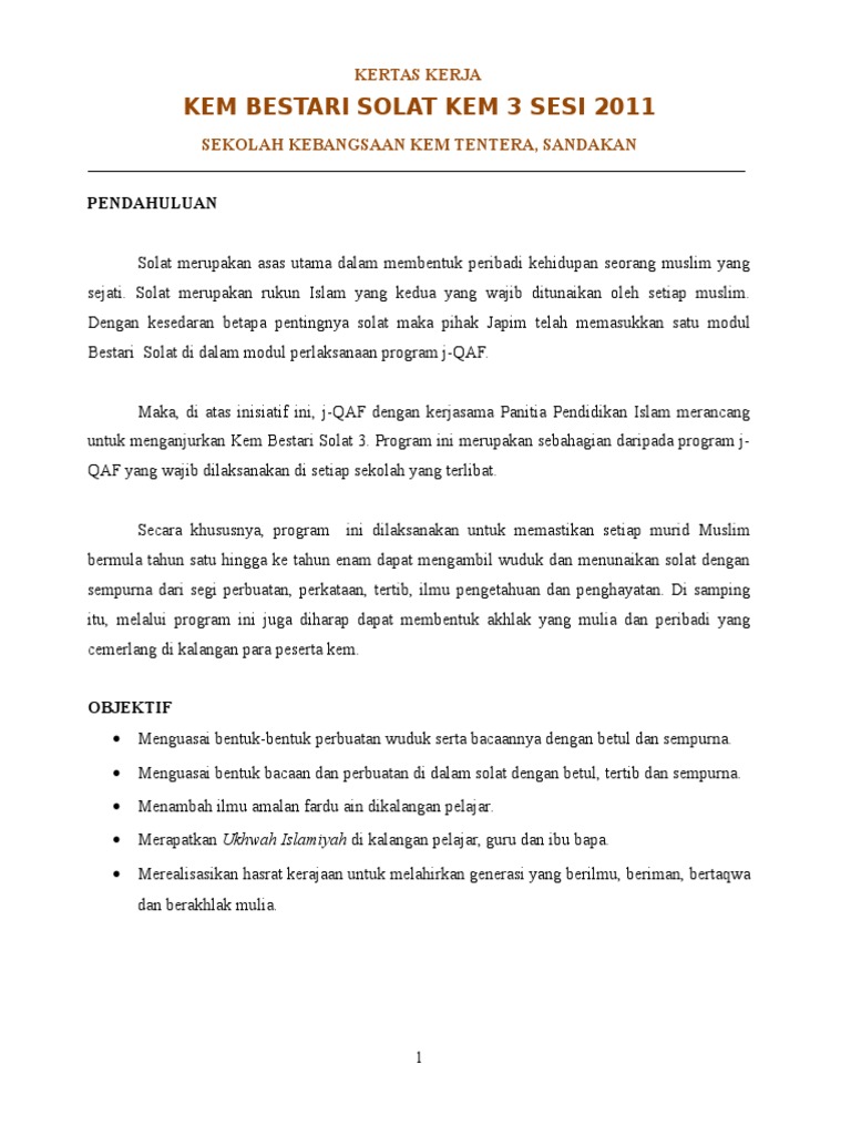 Kertas Kerja Kem Bestari Solat Skkts 2011