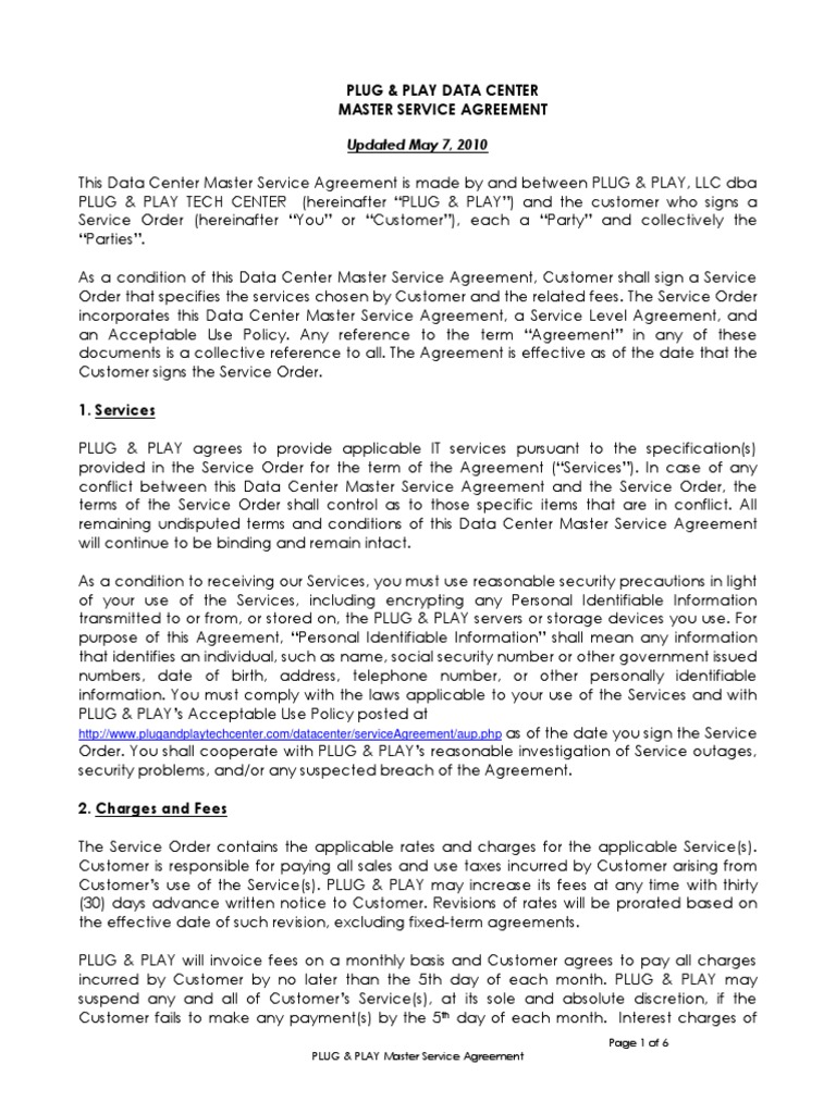 Master Service Agreement - 2010 - 05 - 06 | PDF