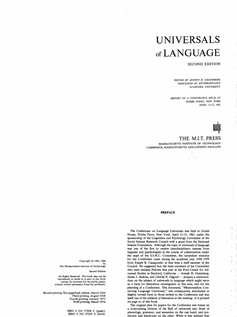Joseph H. Greenberg-Universals of Language - Revised 2nd Edition-The MIT  Press (1966) | PDF