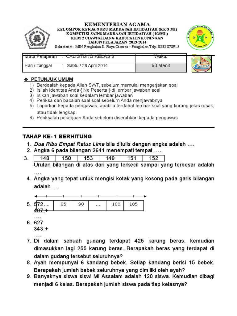 Calistung Test for Grade 3