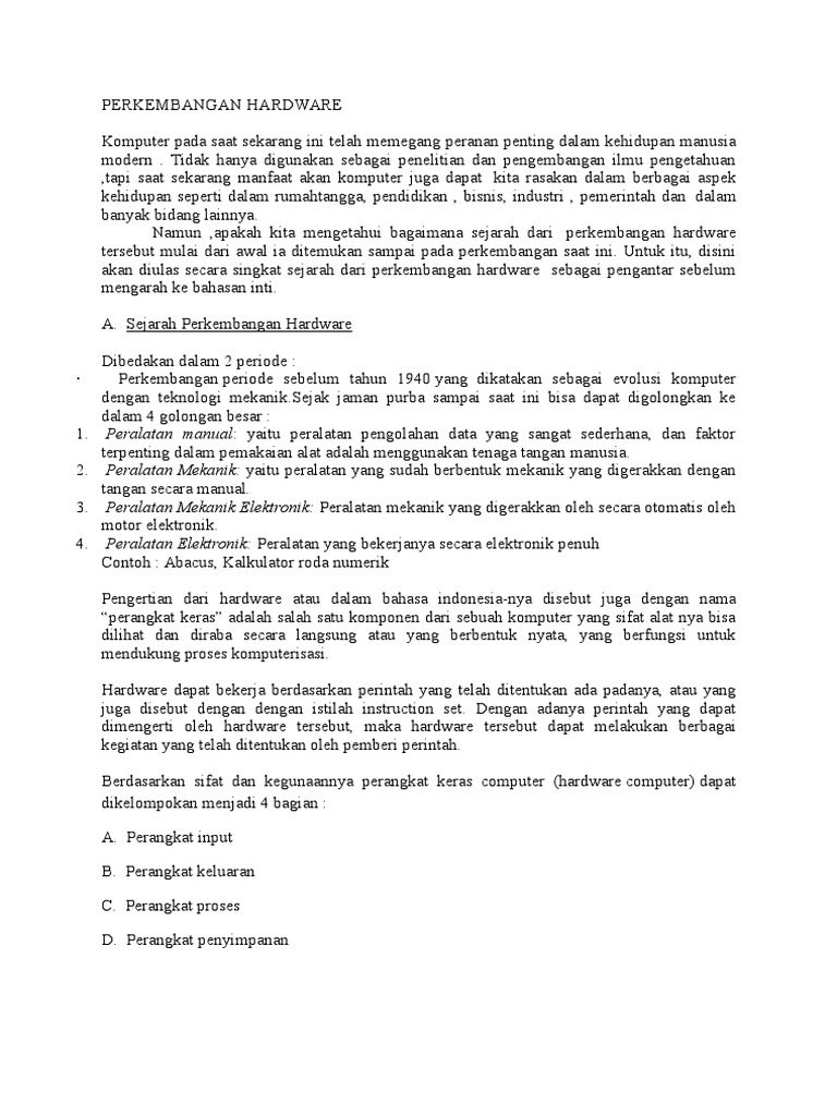 Berdasarkan Sifat Dan Kegunaannya Perangkat Keras Computer | PDF