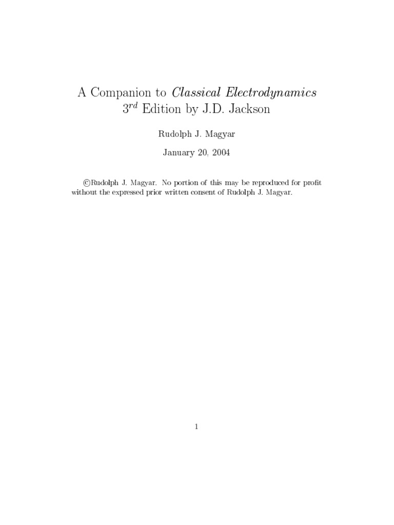 Jackson J D Classical Electrodynamics Solutions Manual 2004 PDF | PDF