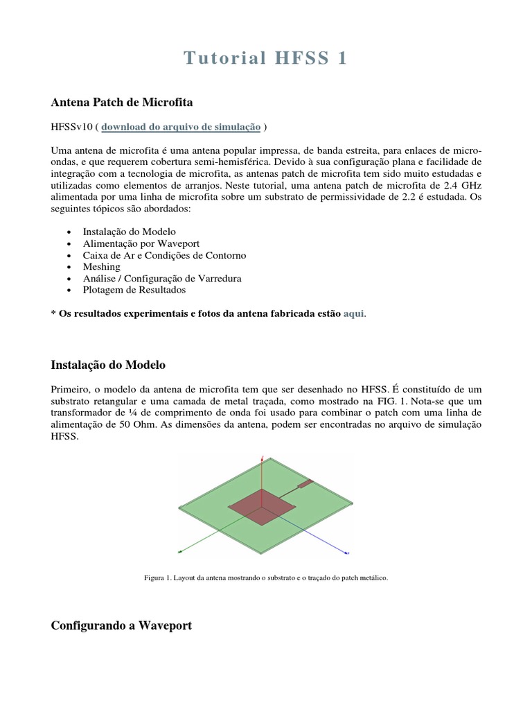 Tutorial de Antena Patch Microfita HFSS | PDF | Radiação ...