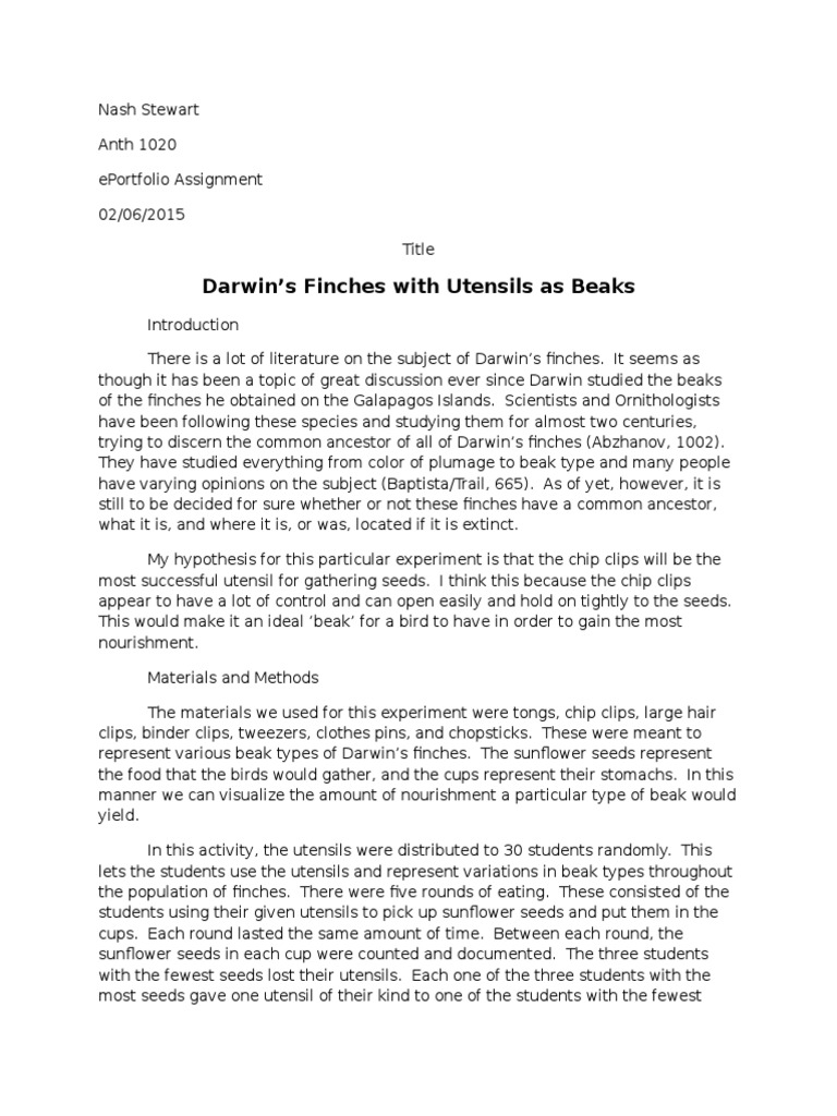 darwin's finches Experiment Scientific Method