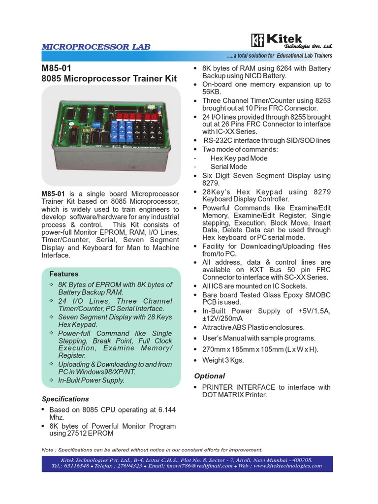 8085 Microprocessor Trainer Kit | PDF | Computers