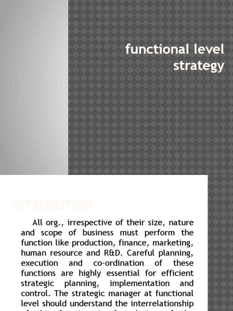 Overview of Functional Level Strategies | PDF | Career & Growth ...
