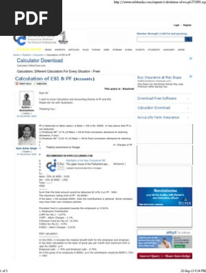 Calculation Of Esi Pf Insurance Gratuity