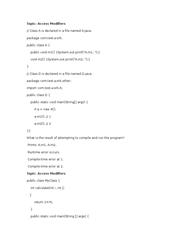 Topic: Access Modifiers | PDF | Computers