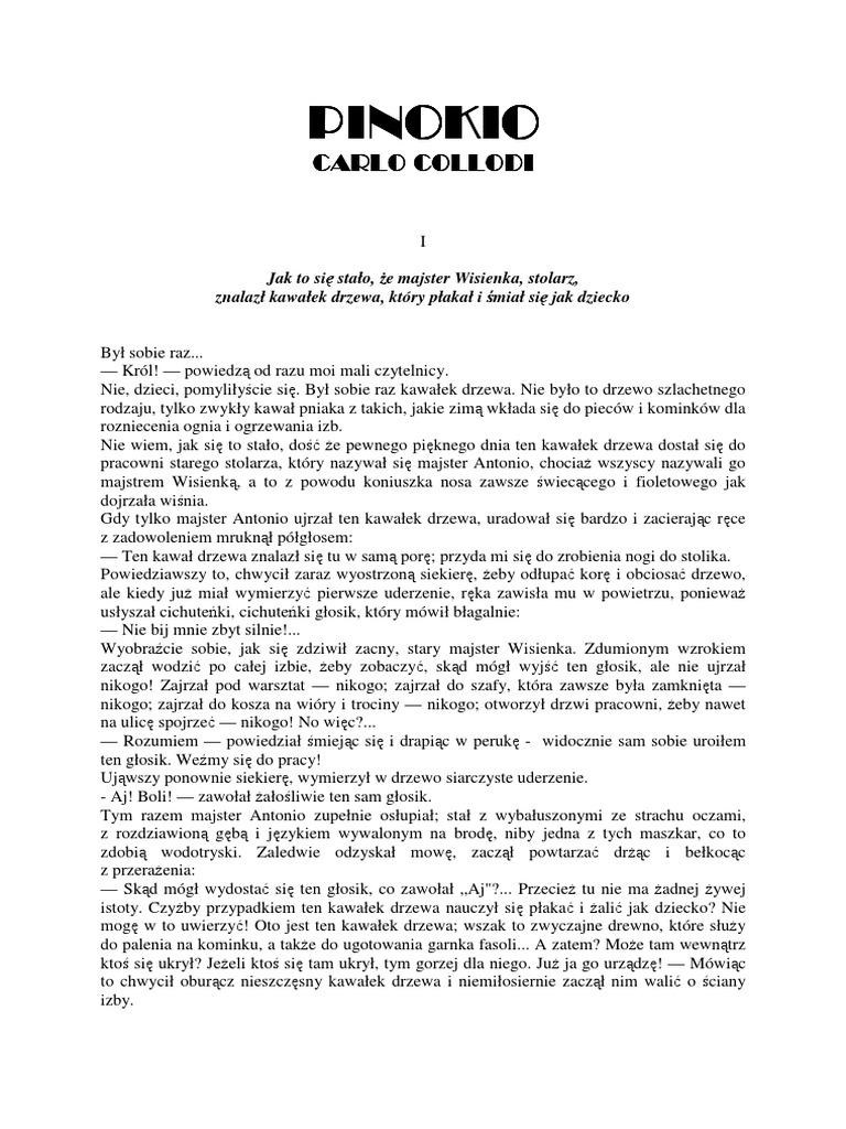 Sprawdzian Z Lektury Pinokio Carlo Collodi