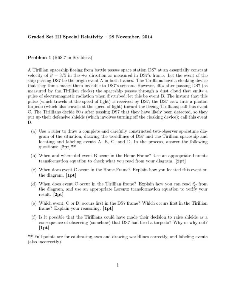 Special Relativity Problems and Solutions | PDF | Speed Of Light ...