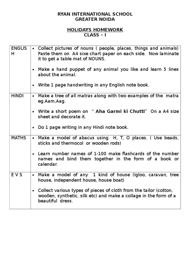 Holiday Homework I To X | PDF | Plural | Linguistic Typology