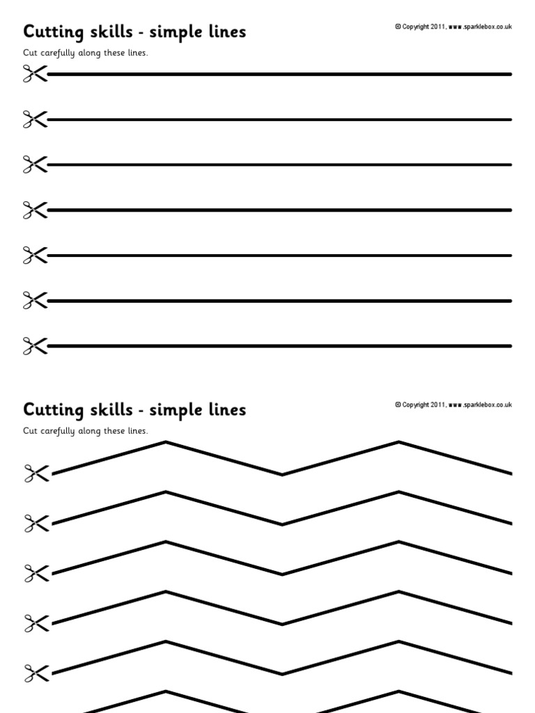 Cutting Skills - Simple Lines: Cut Carefully Along These Lines | PDF