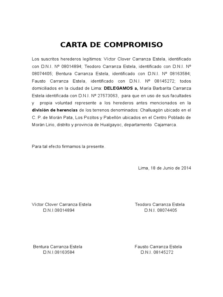Carta de Compromiso de Herencia | PDF