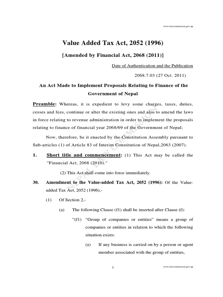 VAT Act Value Added Tax Taxes