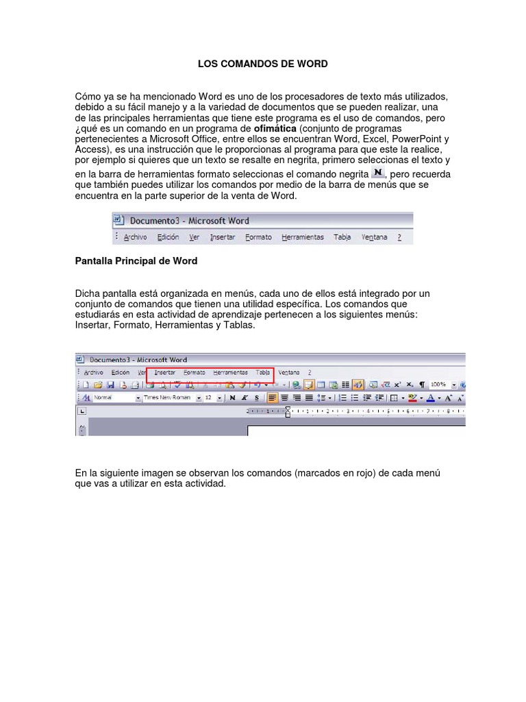 Comandos Esenciales de Microsoft Word | PDF | Microsoft Word | Software