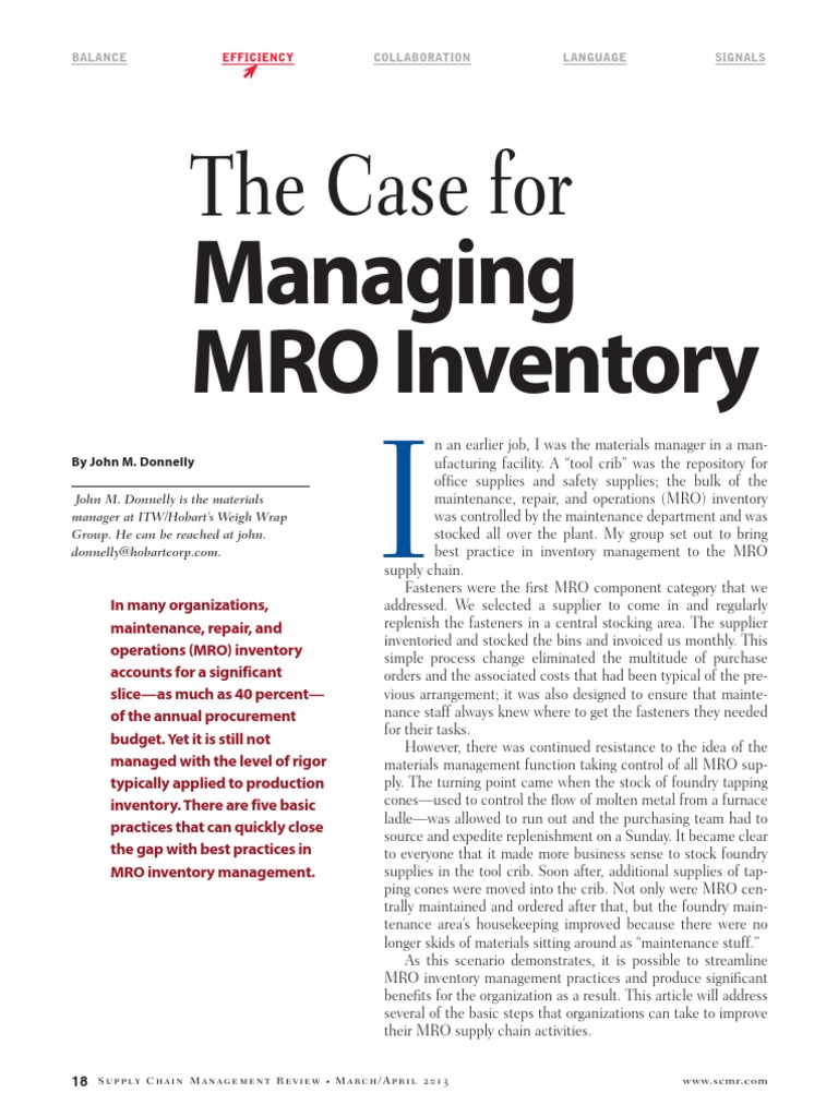 The Case For Managing Mro Inventory | PDF | Inventory | Supply Chain