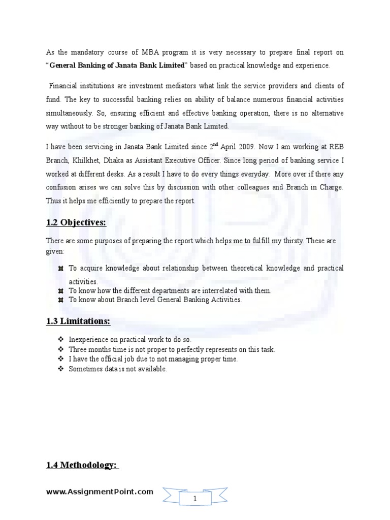 Janata Bank General Banking Report | PDF | Cheque | Deposit Account