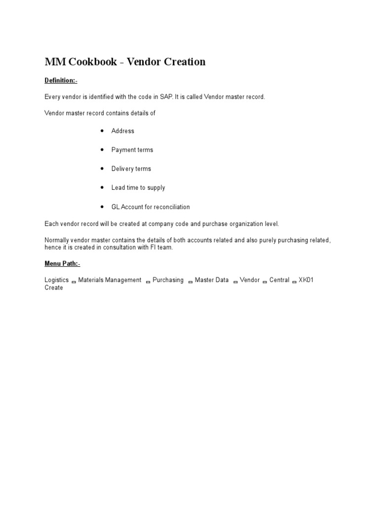 Vendor Master Record Creation Guide | PDF