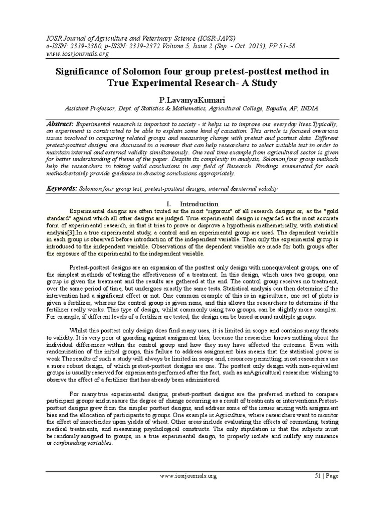 Solomon Method in Experimental Research | PDF | Experiment | Validity ...
