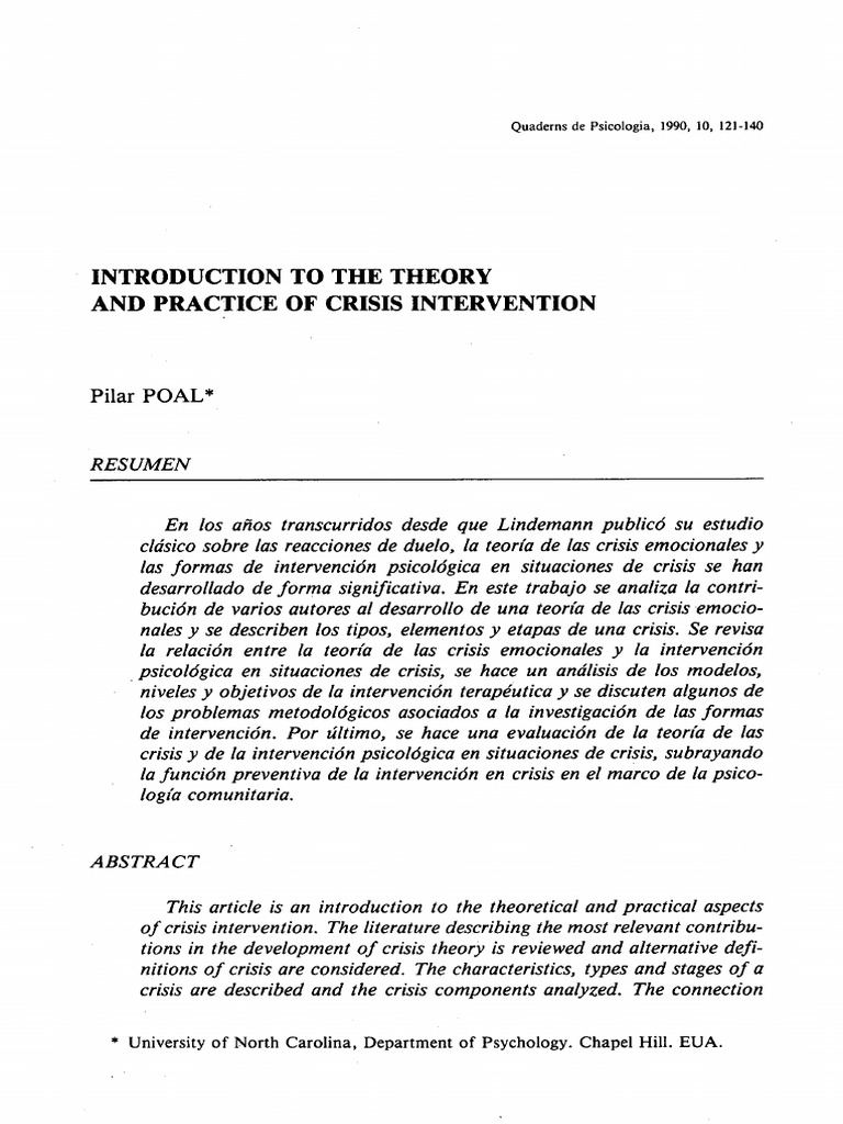 Teoría y Práctica de la Intervención en Crisis | PDF | Psicoterapia | Dolor