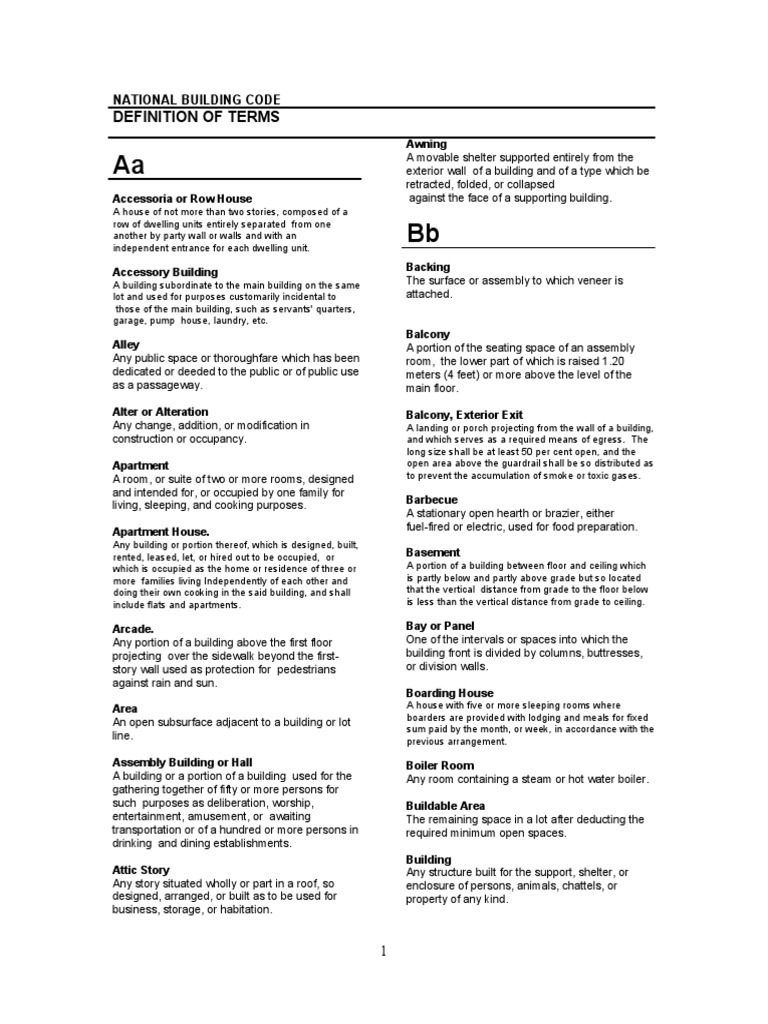 National Building Code Terminology Guide | PDF | Wall | Chimney